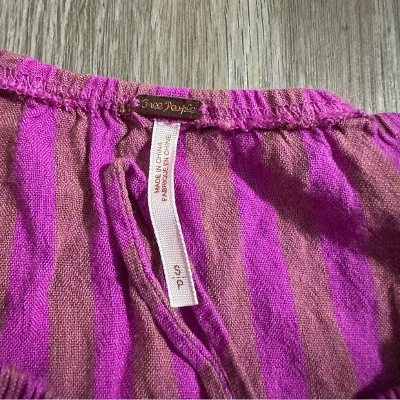Free People Folk Town Linen‎ Blend Purple & Tan Striped Mini Dress Size S - Picture 5 of 9